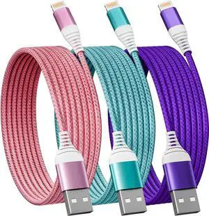 [MFi Certified] iPhone Charger 6FT 3PACK USB A to Light-ning Cable Nylon USB iPhone Fast Charging Cable Cord with Tinned Copper Compatible iPhone 14/13/12/11 Pro/MAX/XR/XS/8/7/6 Plus S SE/iPad iPod
