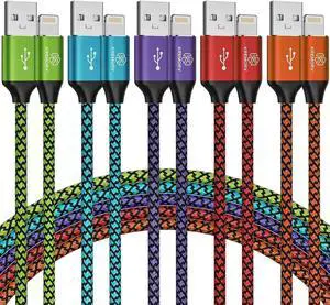 JAENFONG iPhone Charger 5 Pack 10 ft USB Lightning Cable Mfi Certified Cable Fast Charging Cord Nylon Braided Compatible with iPhone 14 13 12 11 XS XR X Pro Max 8 7 6 6S 6 Plus Mini 5S SE Plus iPad