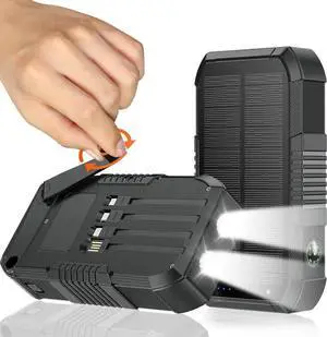 JAENFONG Solar Power Bank 66800mAh Built in Hand Crank and 4 Cables 22.5W Fast Charge Camping Essentials/SOS/Strobe/Strong Flashlights Compass Solar Portable Charger Power Bank (Black)