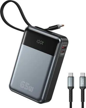 JAENFONG Laptop Power Bank 26800mAh Laptop Portable Charger with Built in Type-c Cable 65W Fast Charging 3-Port Battery Pack Smart Display for MacBook iPad iPhone Switch AirPods