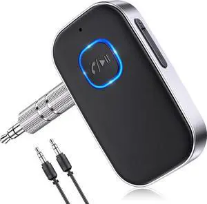 Bluetooth Receiver for Car Noise Cancelling 3.5mm AUX Bluetooth Car Adapter Wireless Audio Receiver for Home Stereo/Wired Headphones Hands-Free Call 16H Battery Life - Black+Silver