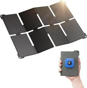[Pocket-Size]BigBlue Portable 25W Solar Panel Charger Folding Solar Charger with USB-A and USB-C Ports IP68 Waterproof Solar Panel for Backpacking Compatible with Cellphones Tablets Power Bank etc