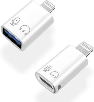 USB C Female to Lightning Male Adapter Lightning Male to USB-A Female USB 3.0 OTG Connector for iPhone 14/13/12/11/Pro Max/iPad/iPod/AirPods Audio Microphone Support Recording Not Support Calling