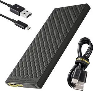 JAENFONG NB10000 Gen II (Gen 2) Ultra-Slim Power Bank 10000mAh QC Quick-Charge USB and USB-C Dual Outputs with Cables for Phones Flashlights and Headlamps (Black) Dual Cable Bundle
