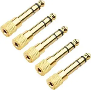 JAENFONG 5-Pack 1/4 to 1/8 Headphone Adapter 6.35mm to 3.5mm Adapter Male to Female Gold Plated Stereo Headphone 3.5mm to 1/4 Adapter
