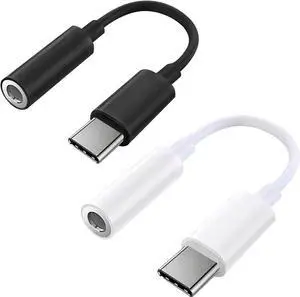 2 Pack USB C to 3.5mm Headphone Jack Adapter Hi-Fi DAC Audio Converter with Microphone Compatible with iPhone 15/Pro Galaxy iPad Pro MacBook Pixel Black & White
