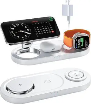 JAENFONG Upgraded 3 in 1 Wireless Charging Station for Devices Faster Mag-Safe Charger Stand Magnetic Charger Station for iPhone 16/15/14/13/12 Series & & Watch Series (White)