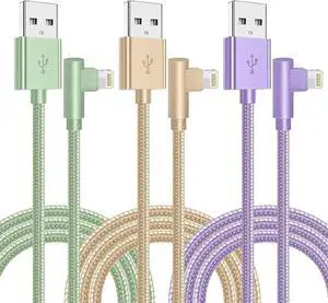 JAENFONG iPhone Charger 3 Pack 6FT Lightning Cable [ MFi Certified] iPhone Fast Charging Cable 90 Degree Nylon Braided Cord Compatible with iPhone 14/13/12/11 Pro Max/XS MAX/XR/XS/X/8/7/Plus/iPad