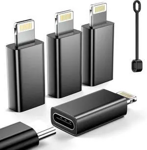 MFi Certified 27W USB C to Lightning Adapter (4 Pack) - Fast Charging Data Sync Lightning to USB Type C Cable Adapter for iPhone14/13/12 Series iPad AirPods with Anti-Lost Loop Not for Audio/OTG
