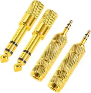 JAENFONG 4 Pack Headphone Jack Adapter - 3.5mm (1/8 inch) Male to 6.35mm (1/4 inch) Female and 6.35mm (1/4) to 3.5mm (1/8) Audio Adapter for Player Headphone Guitar Amplifier