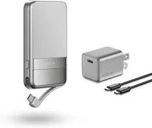 JAENFONG Rapid Power Bank Wireless 5000mAh & 30W GaN USB C Charger Qi2 Certified Ultra-Fast Magnetic Portable Charger with Stand & Built-in Cables Battery Pack Compatible with iPhone 16/15/14/13