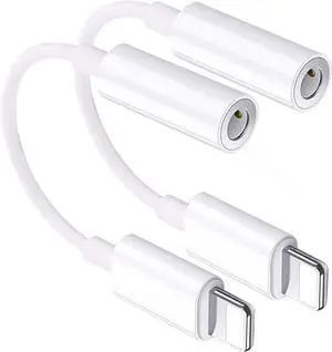 JAENFONG [ MFi Certified] iPhone 3.5mm Headphone Jack Adapter 2 Pack for Lightning to 3.5mm Earphones Jack Adapter Cord Dongle Aux Cable Converter Accessories Compatible with iPhone14 13 12 11/Xs/XR