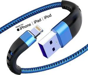 JAENFONG 2Pack for iPhone Charger Cord 6FT Lighting Cable 6 Feet to USB Charging Cable Nylon Braided Charging Cord 6 Foot Compatible with iPhone 14 13 12 11 X XS XR 15 Pad - Blue JAENFONG 2Pack for iPhone Charger Cord 6FT Lighting Cable 6 Feet to USB Charging Cable Nylon Braided Charging Cord 6 Foot Compatible with iPhone 14 13 12 11 X XS XR 15 Pad - Blue