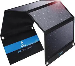 JAENFONG [Upgraded] BigBlue 3 USB Ports 28W Solar Charger(5V/4.8A Max) Portable Foldable Solar Panel for Camping IP44 Waterproof Compatible with iPhone 11/XS/XS Max/XR/X/8/7 iPad Galaxy LG etc.