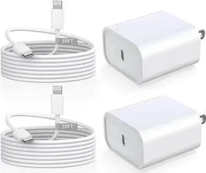 JAENFONG iPhone Charger Fast Charging 10 FT 2 Pack 20W USB C Wall Charger Block with 10FT Long Type C to Lightning Fast Charging Data Sync Cable Compatible for iPhone 14 13 12 11 Pro Max XS XR X iPad JAENFONG iPhone Charger Fast Charging 10 FT 2 Pack 20W USB C Wall Charger Block with 10FT Long Type C to Lightning Fast Charging Data Sync Cable Compatible for iPhone 14 13 12 11 Pro Max XS XR X iPad