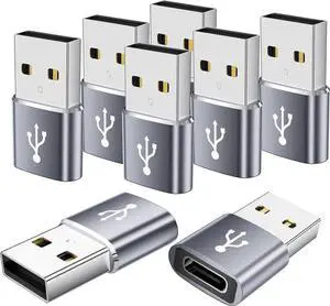 JAENFONG USB to USBC Adapter 8 Pack USB A to C Adapter USBC Female to USBA Male OTG Connector C Cable Converter for iPhone iWatch Car Play USB Charger Grey
