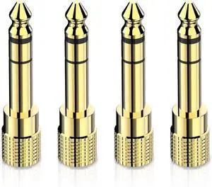 JAENFONG 6.35mm (1/4 inch) Male to 3.5mm (1/8 inch) Female Stereo Audio Adapter Converter for Guitar Headphones Amp Gold Plated 4 Pack