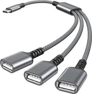 JAENFONG USB C to 3 USB Adapter 1FT USBC Male to 3-Port USBA OTG Splitter Thunderbolt 4 Type C to Multiple Y Cable Converter for MacBook Pro iPhone 17 16 15 S25 PS5 Mac Flash Drive