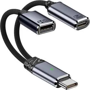 JAENFONG USB C to USB OTG Adapter 2-in-1 USB-C Distributor 100W Fast Charging Suitable for iPhone 15/15 Pro Max MacBook Pro Air Galaxy S24 Pixel 7