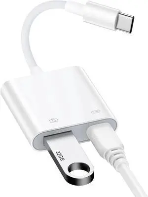 USB C to USB Camera Adapter for iPhone 16 Pro Max/16 Plus/16e/16 Pro/15 USBC Male to USB A Female Cable with PD Fast Charging Port USB C OTG Adapter for Galaxy S25 Ultra/S25 Edge/S24FE/S23/S22