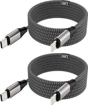 JAENFONG iPhone USB C to Lightning Cable 2 Pack 10ft MFi 20W iPhone Fast Charger Nylon Braided Extra Long Cord Compatible with iPhone 14/13/12/12 Pro Max/12 Pro/11/11 Pro/X/XS/XR/XS Max/8/8 Plus/SE JAENFONG iPhone USB C to Lightning Cable 2 Pack 10ft MFi 20W iPhone Fast Charger Nylon Braided Extra Long Cord Compatible with iPhone 14/13/12/12 Pro Max/12 Pro/11/11 Pro/X/XS/XR/XS Max/8/8 Plus/SE