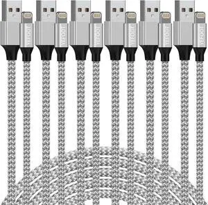 JAENFONG [ MFi Certified] 6Pack[3/3/6/6/6/10ft] iPhone Charger Lightning Cable Compatible iPhone 14ProMax/14Pro/14/14Plus/13Pro/13/12Pro/12/11 and More-Silver&White