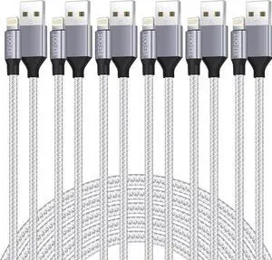 JAENFONG [ MFi Certified] 6Pack(3/3/6/6/6/10FT) iPhone Charger Nylon Braided Fast Charging Lightning Cable Compatible iPhone 14Pro/14/13Pro/13/12Pro/12/11and More-Silver&White