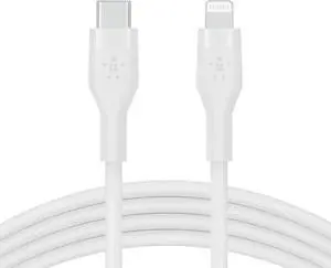 JAENFONG BoostCharge Flex Silicone USB-C to Lightning Cable (1M/3.3FT) MFi-Certified Charging Cable for iPhone Series with Cable Clip - White