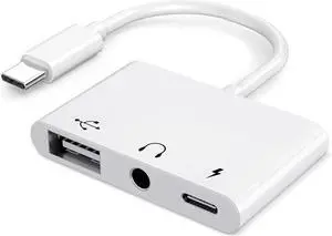 JAENFONG USB C to USB Adapter 3 in 1 AUX/USB to USB C Adapter with 3.5mm Headphone Jack + OTG + 60W PD Fast Charging Port Compatible with iPhone 15/16 iPad Pro MacBook and More