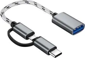 JAENFONG 2-in-1 USB C/Micro USB to USB Adapter USB to USB C OTG Adapter Cable Compatible with Galaxy S21 S22 S23 Note 20/10 A53 Google Pixel and More Android Devices Gray