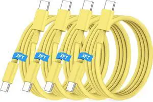 JAENFONG USB C to USB C Cable 3FT for iPhone 16 15 Charger Cord 4Pack 60W C to C Cable Fast Charging Wire for iPhone 16 15 Pro Plus Pro Max iPad Pro/Air MacBook Pro/Air for Galaxy S24 S23-Yellow