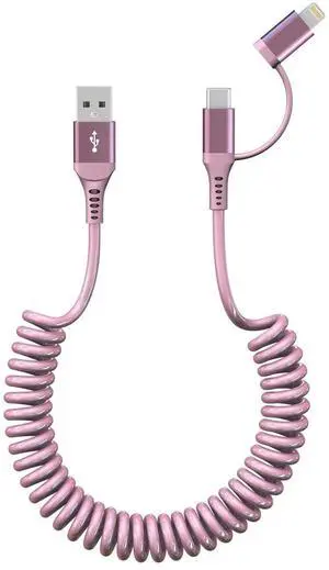 JAENFONG USB to USB C and Lightning Pink Car Charger Cable - Pink iPhone Charger Coiled Lightning Cable Type-C Charging Cord Support Carplay & Android Auto & Data for iPhone 16 15 14 13 12 11 Android JAENFONG USB to USB C and Lightning Pink Car Charger Cable - Pink iPhone Charger Coiled Lightning Cable Type-C Charging Cord Support Carplay & Android Auto & Data for iPhone 16 15 14 13 12 11 Android