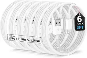 JAENFONG 6Pack iPhone Car Charger Cord 3FT[ MFi Certified] USB A to Lightning Cable Original Carplay Charging Cord 3 Feet USB Charging Cable 3 Feet for iPhone 14/13/12/11 Pro Max/XS/XR/X/8/7Plus