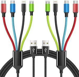 JAENFONG Travel Essentials Multi Charging Cable [2Pack 5FT] Nylon 4 in 1 Charging Cable USB Cables Phone Charger with IP/Type C/Type C/Micro Port Compatible with Most Cell Phones/Tablets and More