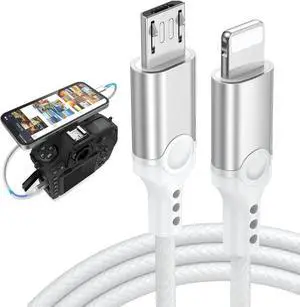 JAENFONGfor Lightning to Micro USB Camera Adapter Cable MFi Certified for iPhone 14 13 12 11 XR Import Photo Video Micro USB DSLR Camera OTG Cable for Canon M5 M6 A7 A77 Nikon Nylon Braided Cord 3.3ft