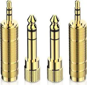 JAENFONG Headphone Adapter 6.35mm (1/4 Inch) Male to 3.5mm (1/8 Inch) Female and 3.5 mm Male Plug to 6.35 mm Female Jack Audio Stereo TRS Converter Adapters (4 -Pack Gold Plated)