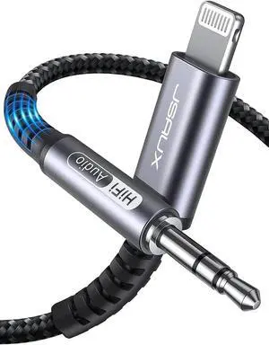 JAENFONG Lightning to 3.5mm Audio Cord 6FT [ Mfi Certified] Aux Cable Compatible with iPhone 14/14 Pro/13/13 Pro Max/12/12 Mini/12 Pro/12 Pro Max/11 Pro/11 Pro Max/X/XR/XS Max/Car Stereo-Grey