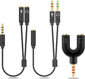 JAENFONG HIEbee 2 in 1 3.5mm Headphone Splitter Adapter (Microphone + Audio) Female to Male&Male to Female Stereo Jack Y Cable Compatible for PS4 PS5 Nintendo Switch Phone Laptop(3 in 1 Pack)