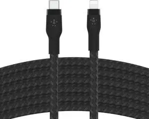 JAENFONG BoostCharge Pro Flex Braided USB Type C to Lightning Cable (2M/6.6ft) MFi Certified 20W Fast Charging PD Power Delivery for iPhone 14 iPhone 13 12 11 Pro Max Mini SE iPad - Black