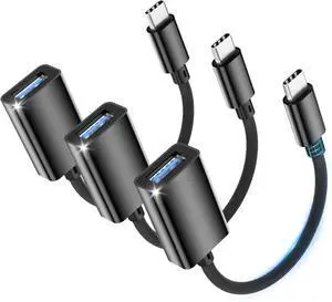 JAENFONG USB C to USB 3.0 Adapter [3 Pack] USBA Female to USBC Male OTG Cable Adaptador USB A Tipo C Compatible with i-Phone 16 15 Pro Max Mac-Book Pro/Air S25/S24/S23 Black