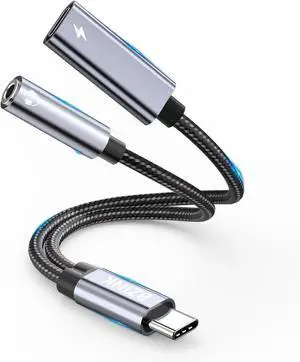 USB C to 3.5mm Female Headphone and Charger Adapter 2-in-1 Type USBC to Aux Audio Jack Hi-Res DAC Adapter and Fast Charging Dongle Cable Compatible with iPhone 16/15 Pro Max Galaxy S22 S21 S20 Pixel