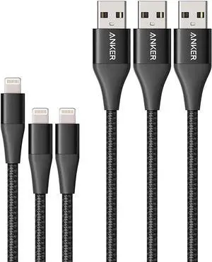 JAENFONG Powerline+ II USB A to Lightning Cable MFi Certified for Flawless Compatibility with iPhone 11 Series SE/Xs/XR and More(3FT+3FT+6FT 3 Pack Black)