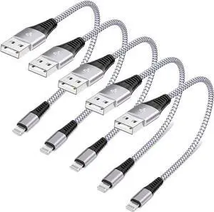 5 Pack Short Lightning Cable(8 Inch) [ MFi Certified] iPhone Fast Charging Cable USB to Lightning High Speed Data Sync Nylon Braided Cord for iPhone 14/13/12/11/XR/X/8/7/6/iPad/Airpods/PowerBank