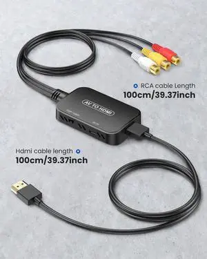 JAENFONG RCA to HDMI Adapter AV Converter RCA Female to HDMI Converter Composite Audio Video Converter for PS1 PS2 PS3 STB Xbox VHS VCR Black-Ray DVD Players(Cable Included)