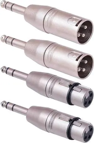 JAENFONG 1/4 TRS to XLR Adapter 4 Pack 2 Pack Male and Female to 6.35mm Balanced Quarter Inch 6.35mm to XLR Male/Female Adapters for Mixers Microphones Amplifiers