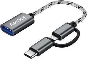 USB C to A 3.0 Cable Micro USB OTG Adapter - 2 in 1 Female Male Converter Braided Cord for Printer Midi Pixel 3XL Galaxy S21 S20 Note 9 MacBook iPad Air Pro Tablet Disk Hard Drive Type C Android Phone