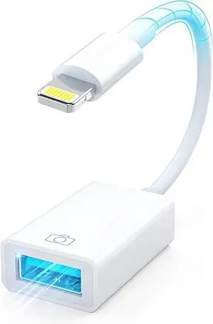 JAENFONG [ MFi Certified] Lightning to USB Camera Adapter Lightning to USB-A 3.0 Female Adapter OTG Data Sync Cable Converter for Select iPhone iPad Models Camera Card Reader Flash Drive MIDI Keyboard