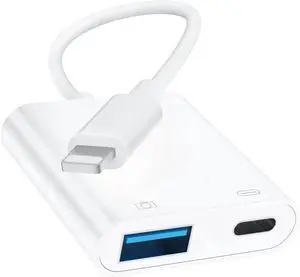 JAENFONG [ MFi Certified] Lightning to USB Camera Adapter for iPhone iPad to USB 3.0 Female OTG Adapter with Charging Port Plug and Play Support Card Reader USB Flash Drives Keyboard