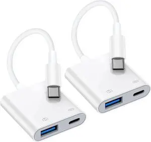 JAENFONG 2Pack USB C to USB Camera Adapter USB3.0 Female OTG Adapter with Fast Charging Port for iPhone 16e/16/16 Pro Max/16 Plus/15 Pro Max/15 Plus Galaxy S25 Edge/S24 Ultra/A56/A36/A16/A55/A35/A15