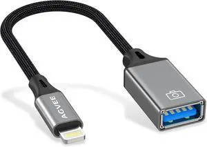 JAENFONG 4 inch Lightning to USB Female Camera Adapter OTG Cable for iPhone iPad to Connect Card Reader USB Flash Drive MIDI Keyboard Mouse Hubs Plug & Play Dark Gray